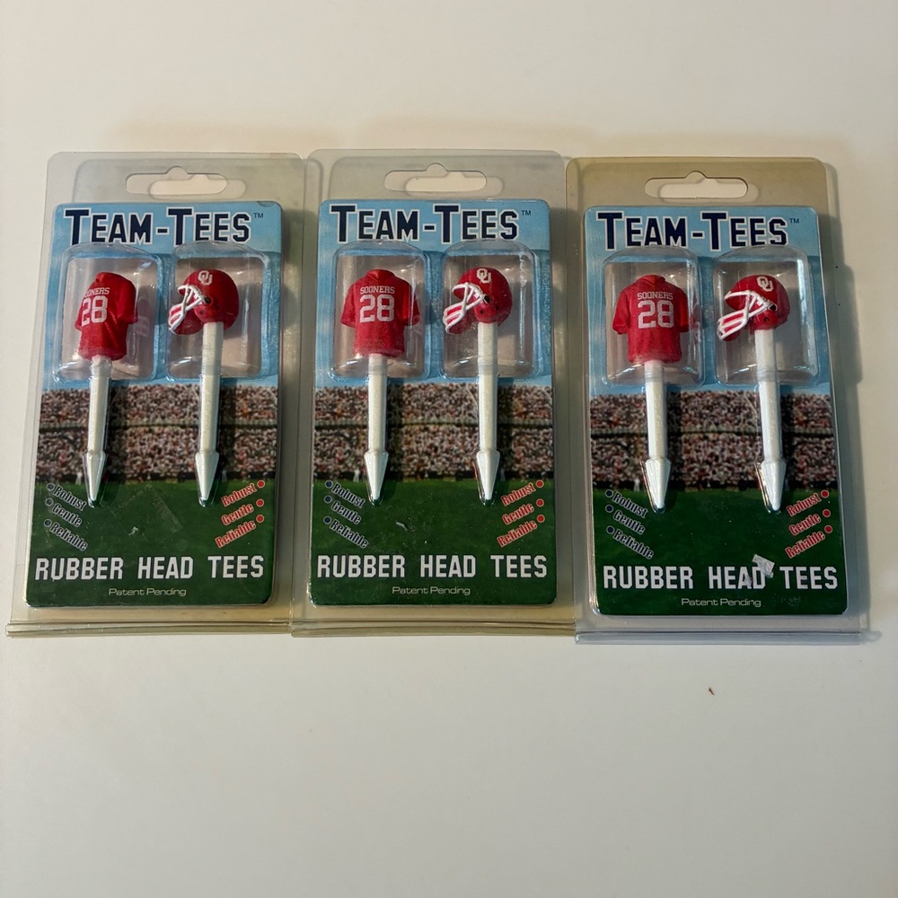 OU Sooners golf tees TEAM-TEES rubber head tees Oklahoma Football NCAA LOT of 3